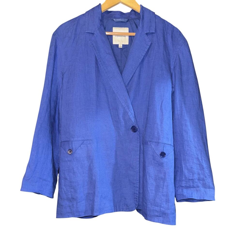 Madewell Linen Blazer Women's Small Electric Blue Wedding Career Workwear Beach